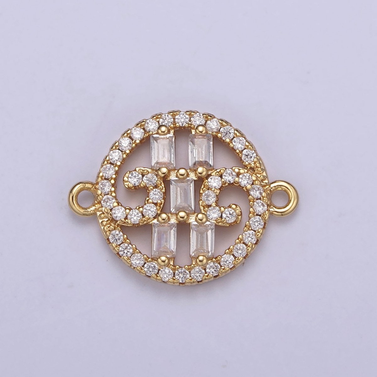 Dainty Gold Round Coin Monogram Cz Charm Connector for Bracelet Necklace Supply F-683 - DLUXCA