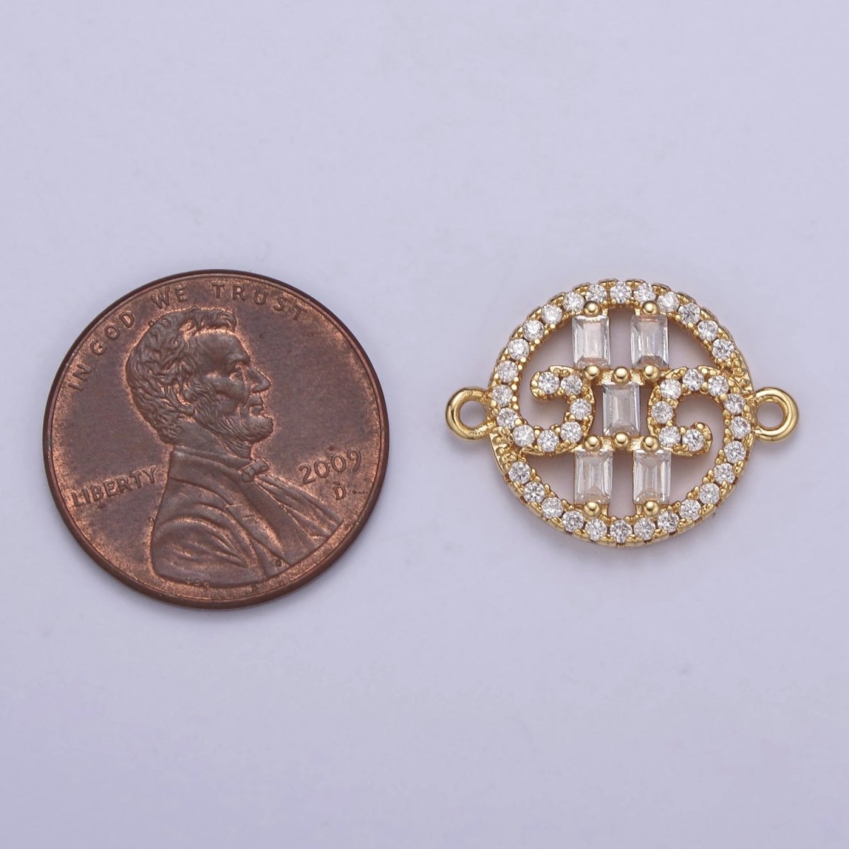 Dainty Gold Round Coin Monogram Cz Charm Connector for Bracelet Necklace Supply F-683 - DLUXCA