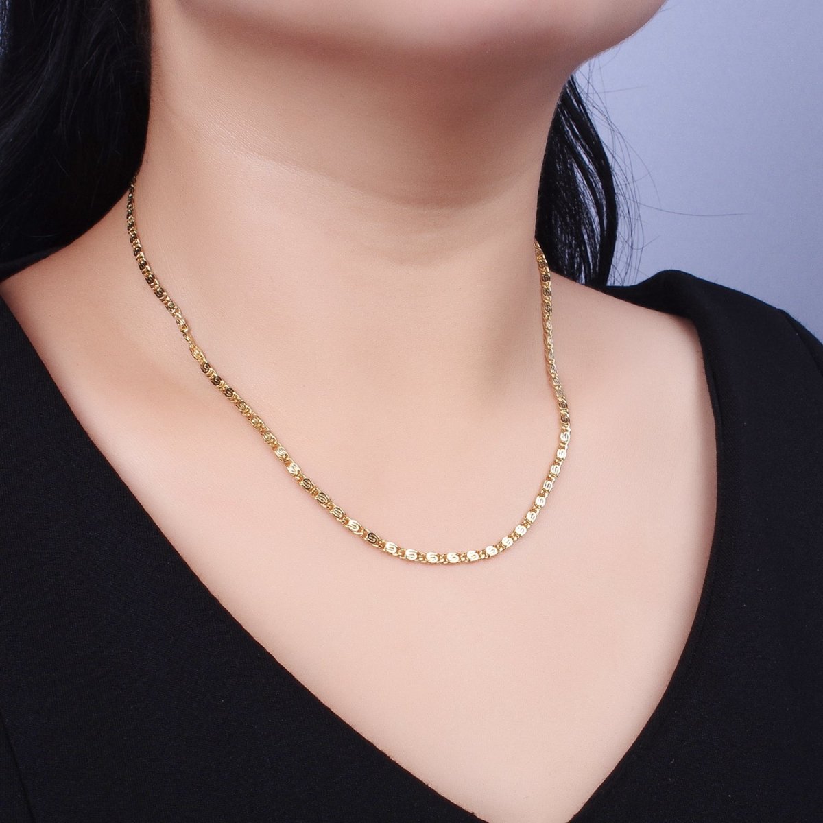 Dainty Gold Snail Chain Necklace 24K Gold Filled Scroll Chain Necklace | WA-1513 WA-1514 Clearance Pricing - DLUXCA
