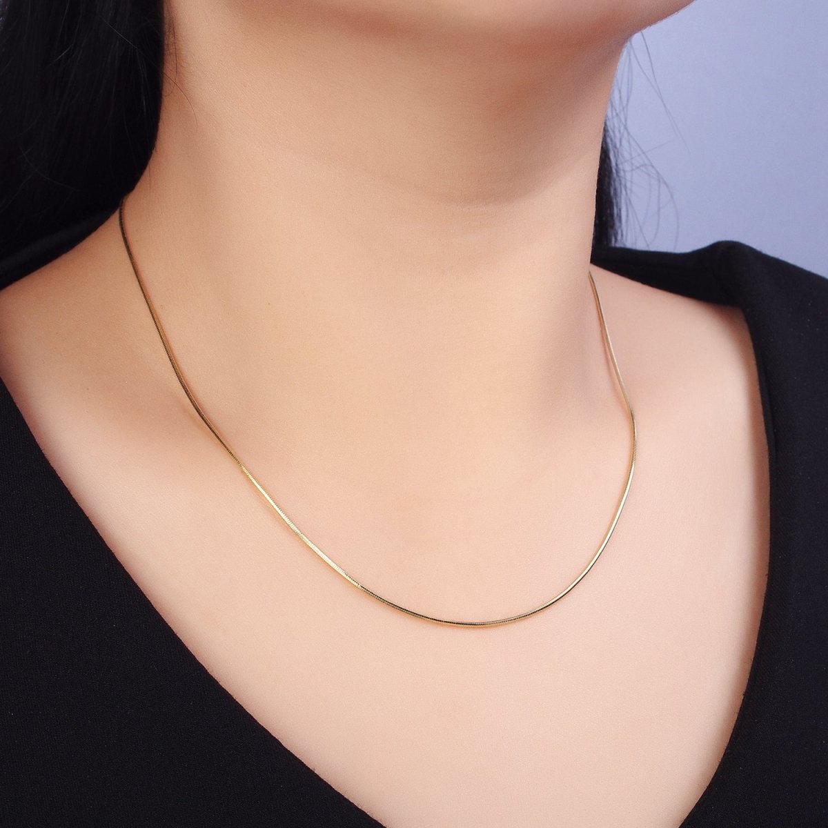 Dainty Gold Snake Chain Necklace - Gold Filled Herringbone Necklace, Thin Herringbone Chain 18 inch Necklace | WA-1586 Clearance Pricing - DLUXCA