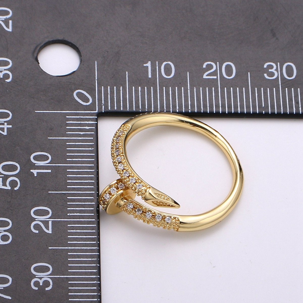 Dainty Gold Spiral Needle Ring Design Minimalist Modern Trending Stackable Streetwear Open Ring Accessory Micro Pave Adjustable Ring R-101 - DLUXCA