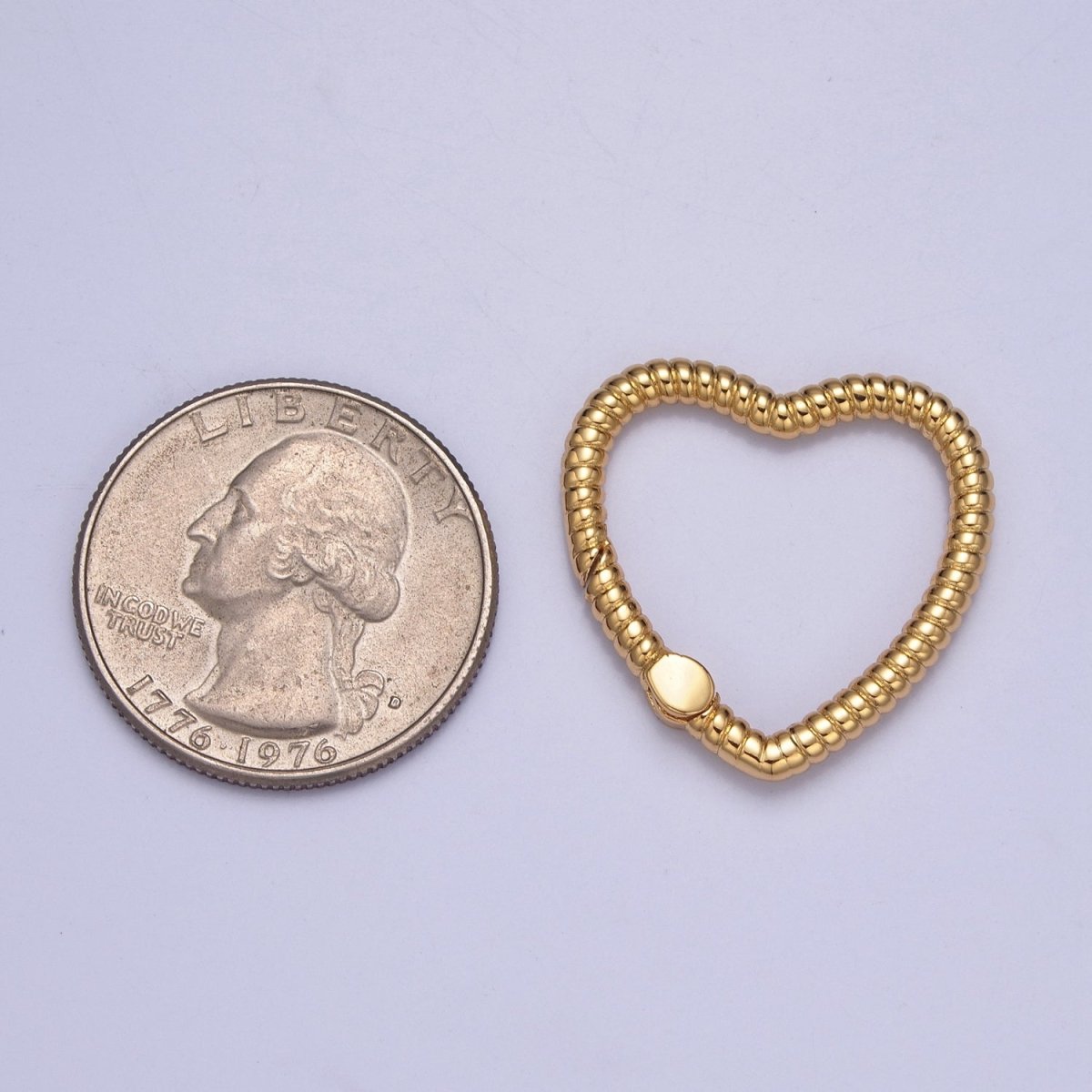 Dainty Gold Spring Heart Gate Ring, Push Gate Clasp Charm Holder 14K Gold Filled Clasp for Charm Holder Connector L-725 L-726 - DLUXCA