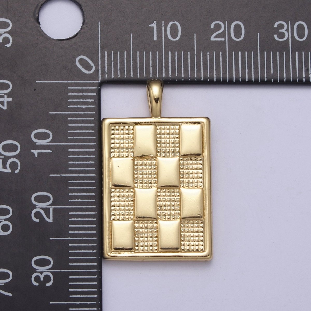 Dainty Gold Square Medallion Charm Checker Board Pendant for Men Women Unisex Jewelry Making H-434 - DLUXCA