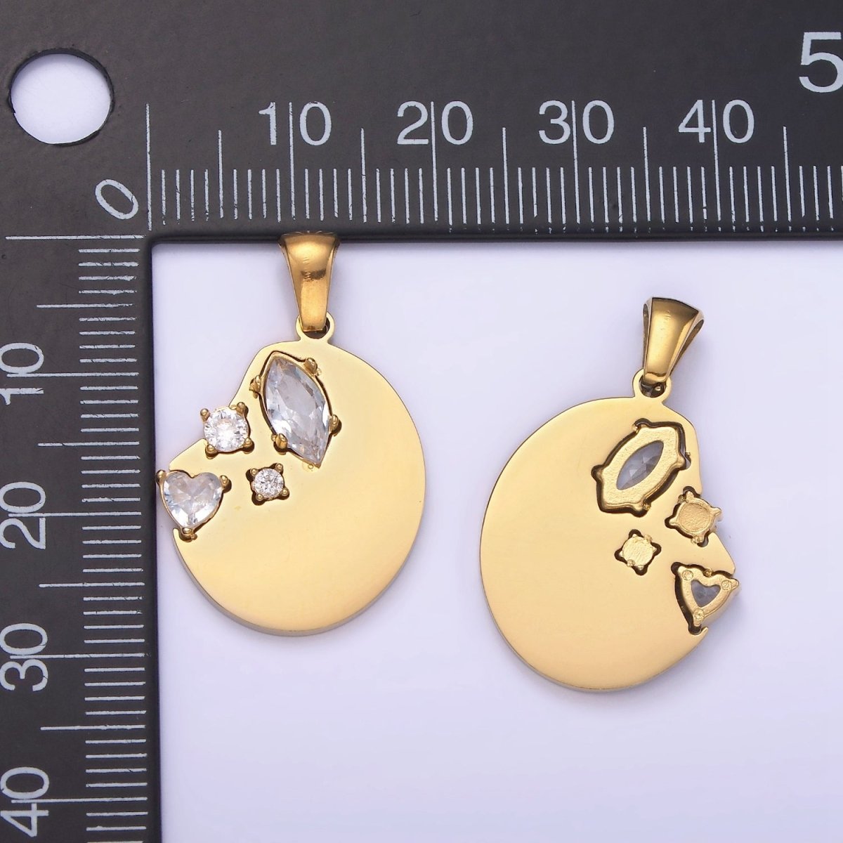 Dainty Gold Stainless Steel Abstract Coin Charm with Clear Crystal cz Stone | P1395 - DLUXCA