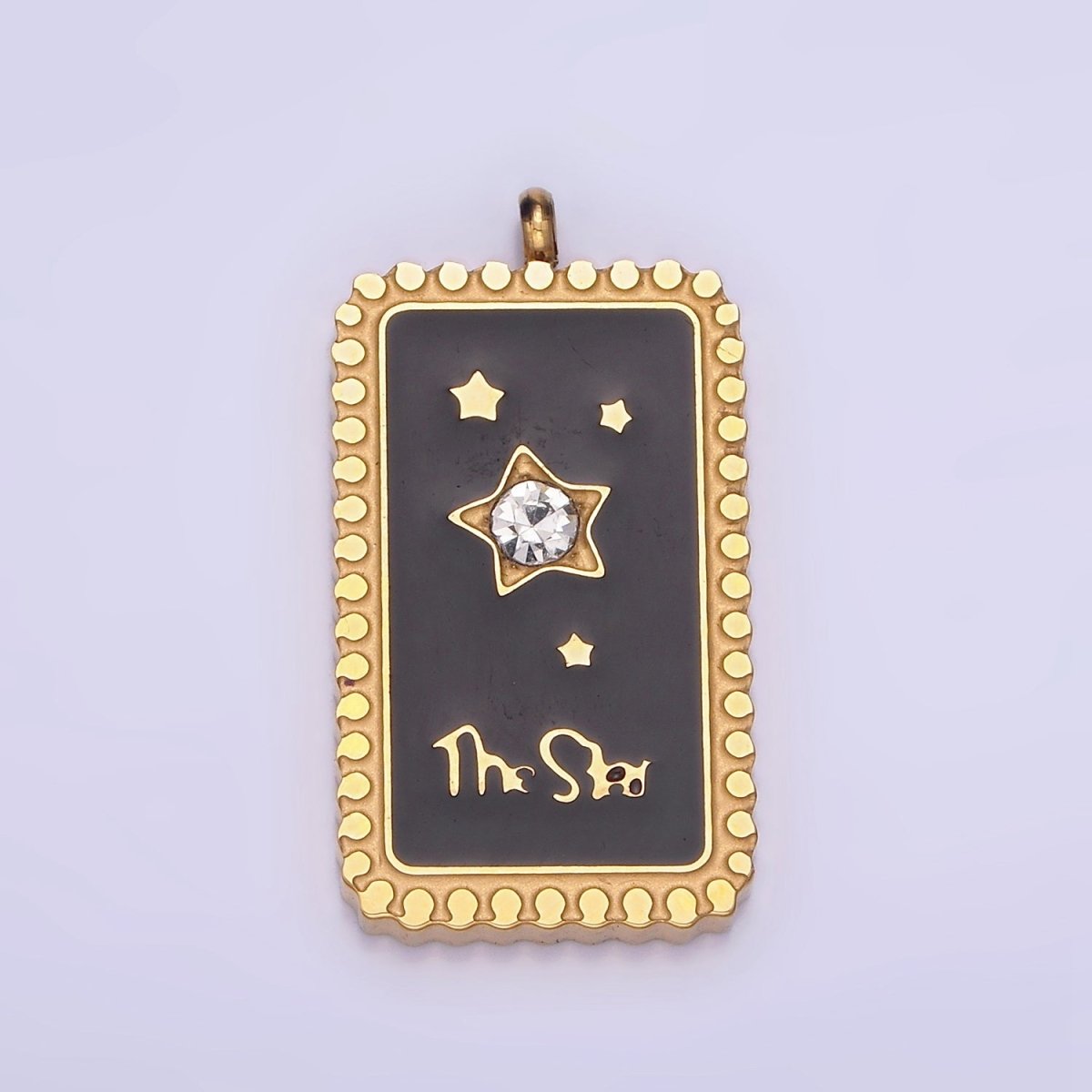 Dainty Gold Stainless Steel Black Enamel The Star Charm Tag Celestial Jewelry Pendant| P1398 - DLUXCA