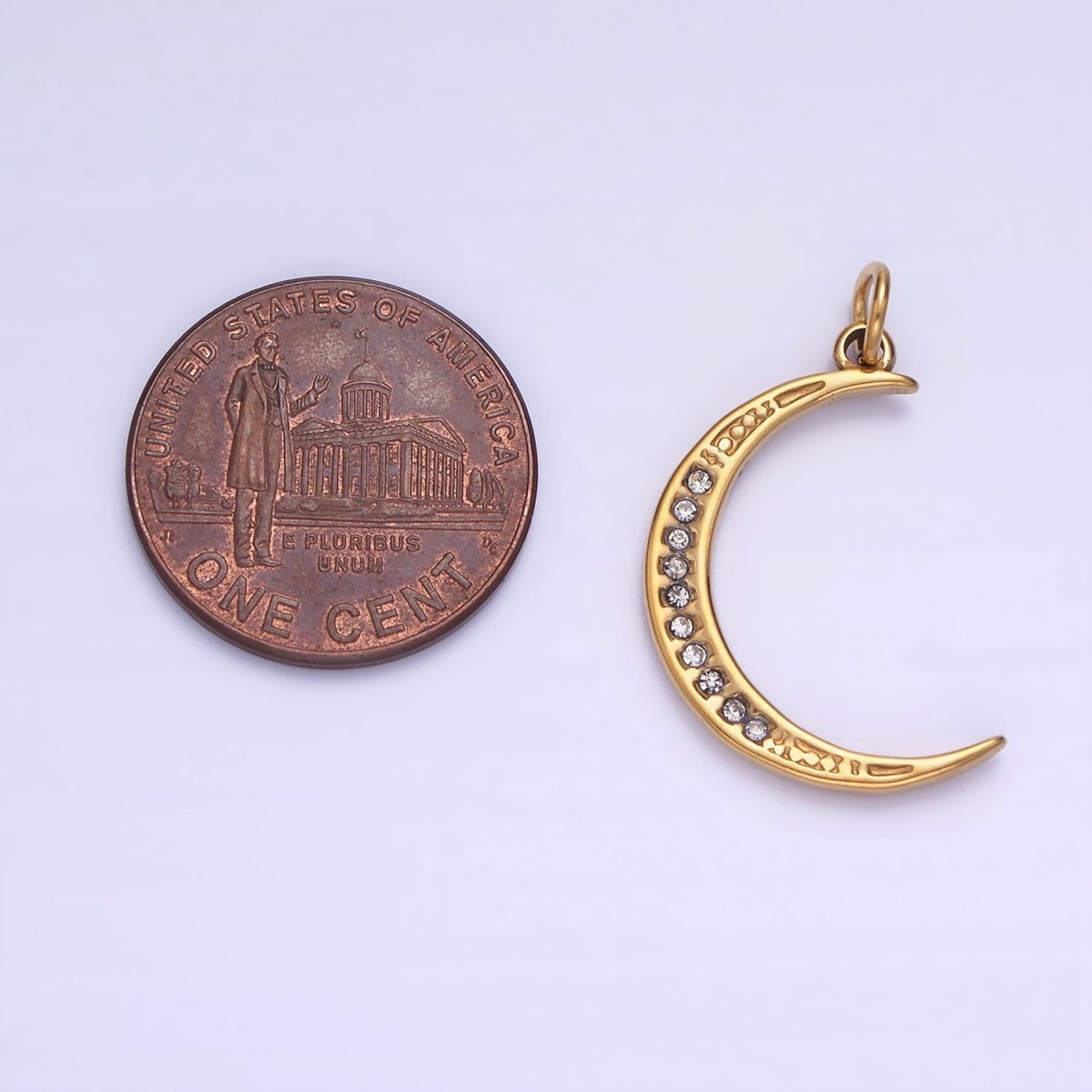 Dainty Gold Stainless Steel Crescent Moon charm Micro Pave CZ Small Celestial Pendant P-1377 - DLUXCA