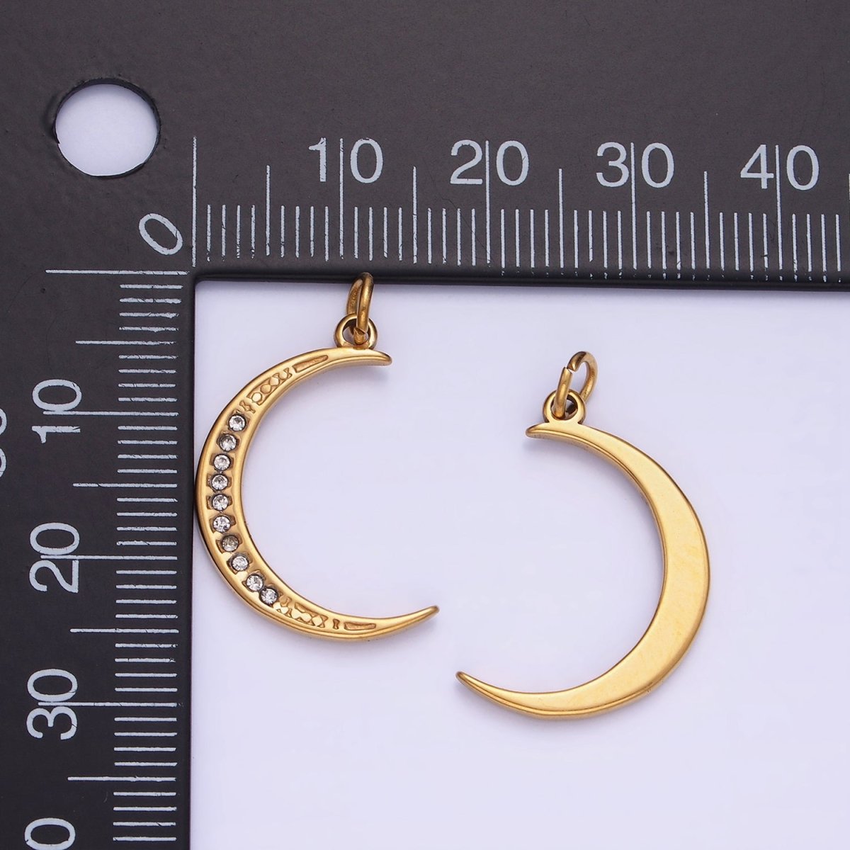 Dainty Gold Stainless Steel Crescent Moon charm Micro Pave CZ Small Celestial Pendant P-1377 - DLUXCA