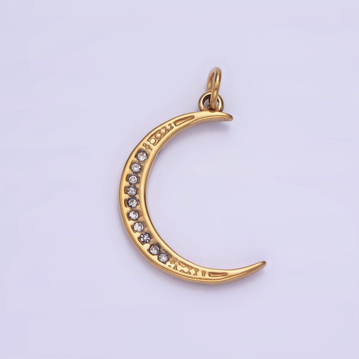 Dainty Gold Stainless Steel Crescent Moon charm Micro Pave CZ Small Celestial Pendant P-1377 - DLUXCA