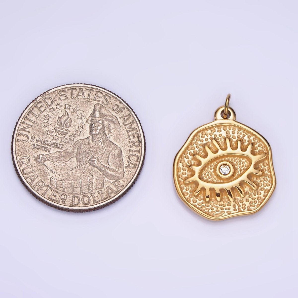 Dainty Gold Stainless Steel Evil Eye Charm Round Coin Pendant | P1401 - DLUXCA