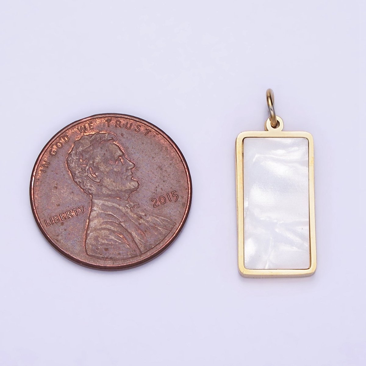 Dainty Gold Stainless Steel Rectangle Pearl Charm Tag Pendant P-1396 - DLUXCA