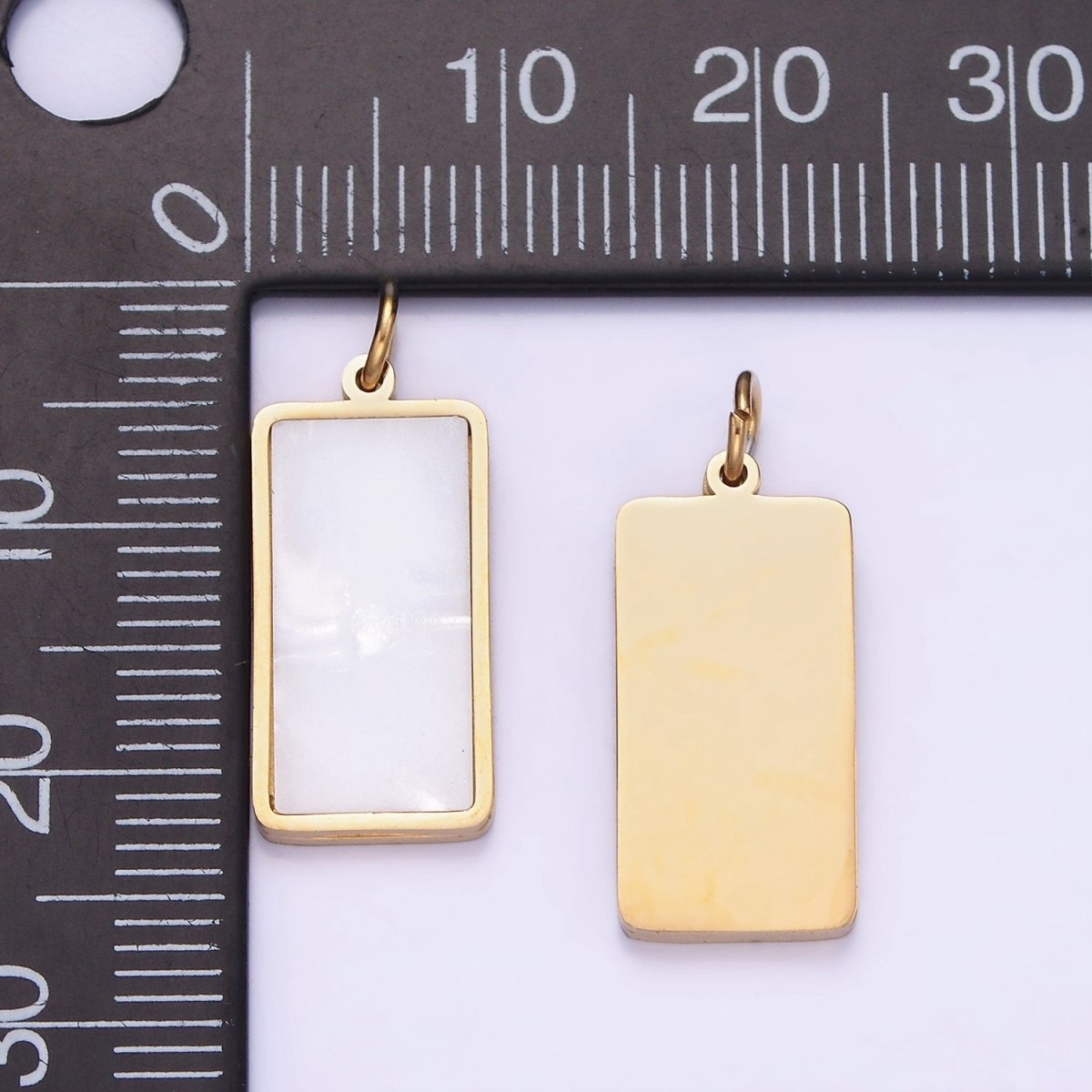 Dainty Gold Stainless Steel Rectangle Pearl Charm Tag Pendant P-1396 - DLUXCA