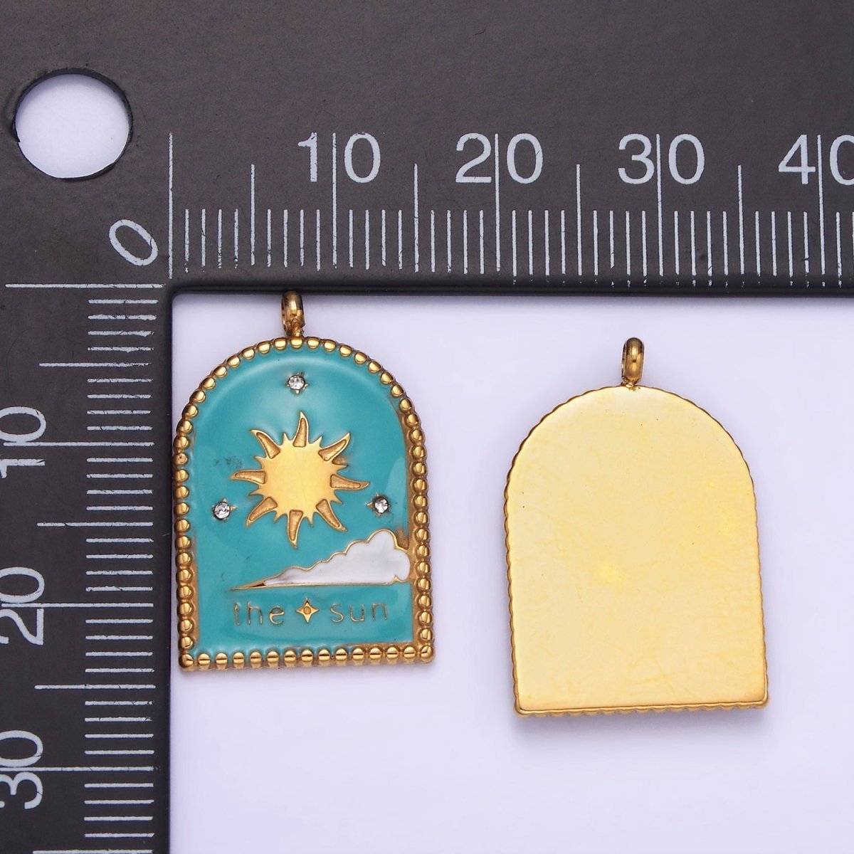 Dainty Gold Stainless Steel Sun Charm in Window Tag Enamel Morning Sky Pendant P-1397 - DLUXCA