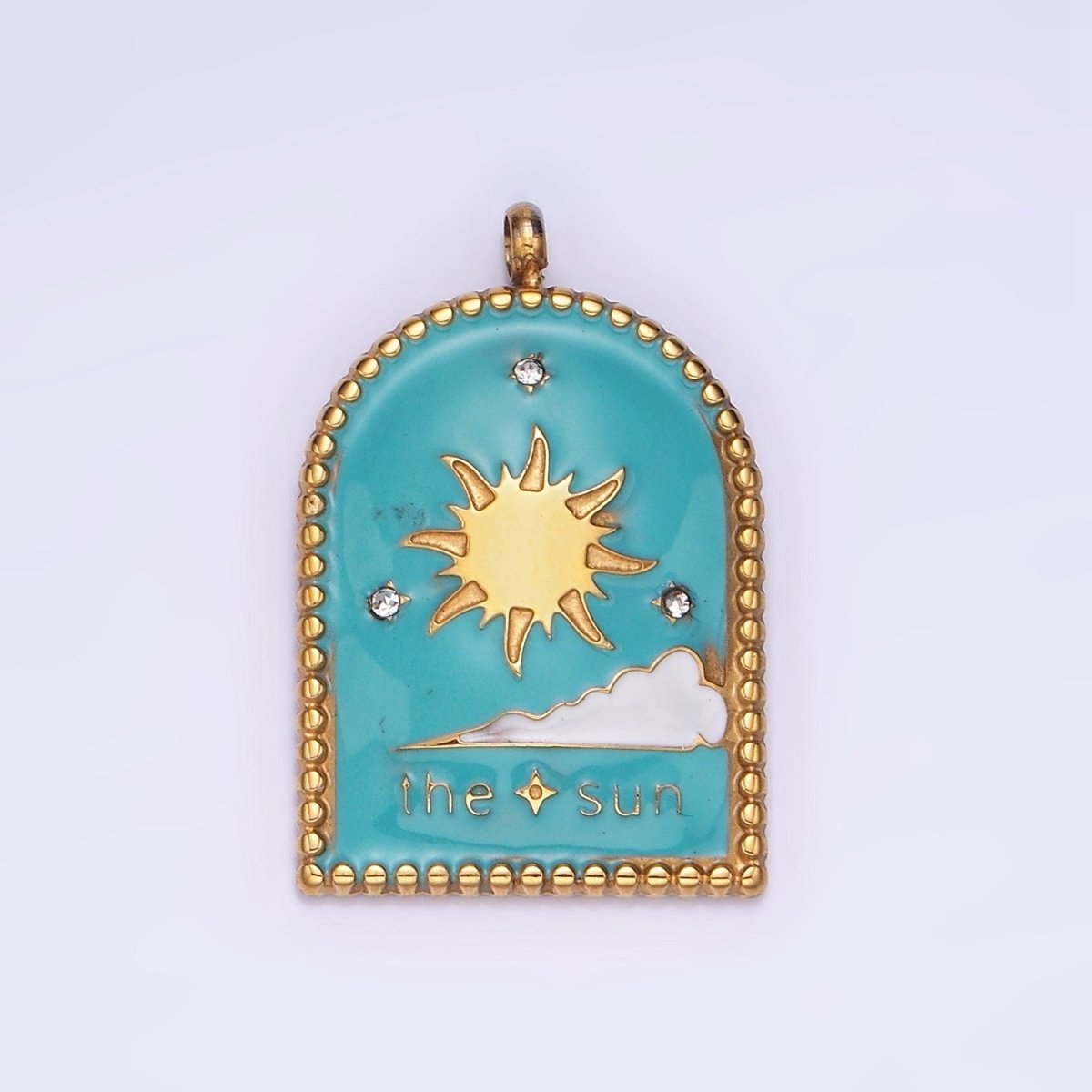 Dainty Gold Stainless Steel Sun Charm in Window Tag Enamel Morning Sky Pendant P-1397 - DLUXCA