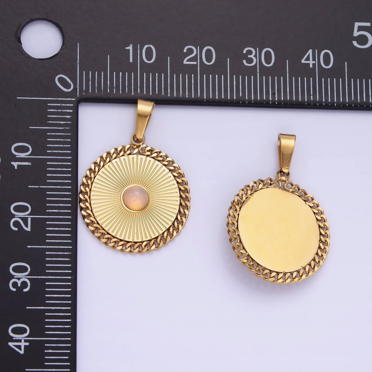 Dainty Gold Stainless Steel SunBurst Charm Opal Round Medallion Pendant Radiant Sun Charm P1391 - DLUXCA