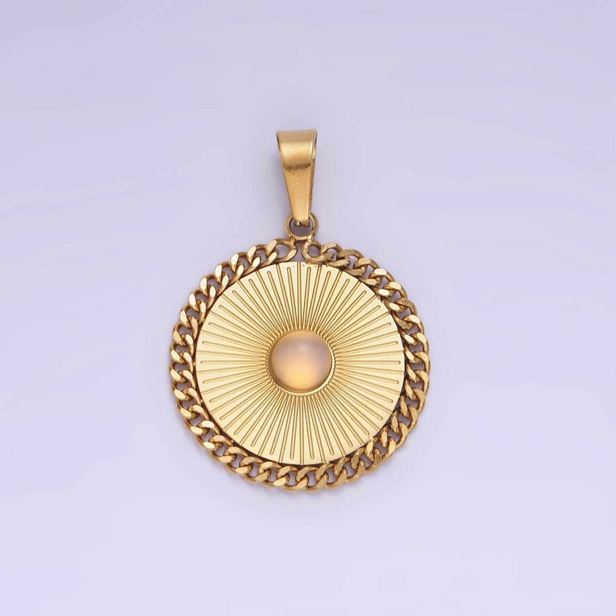 Dainty Gold Stainless Steel SunBurst Charm Opal Round Medallion Pendant Radiant Sun Charm P1391 - DLUXCA