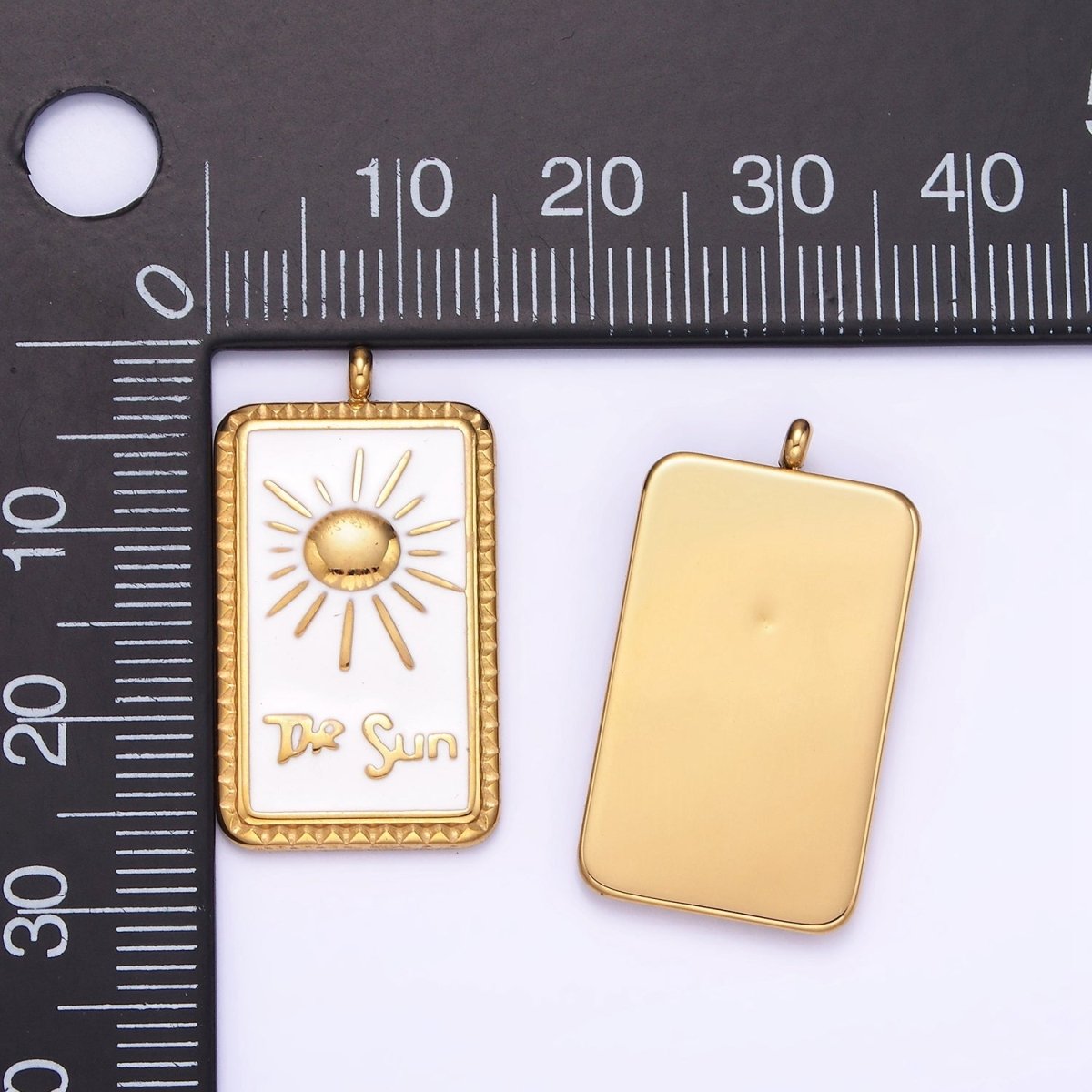 Dainty Gold Stainless Steel White Enamel The Sun Charm Tag Celestial Jewelry Pendant| P1403 - DLUXCA