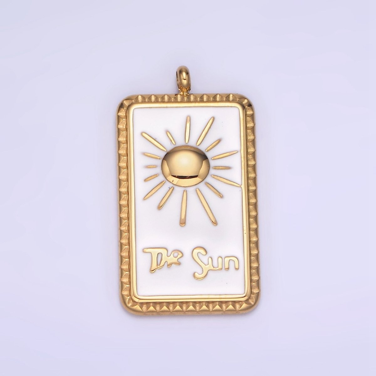 Dainty Gold Stainless Steel White Enamel The Sun Charm Tag Celestial Jewelry Pendant| P1403 - DLUXCA