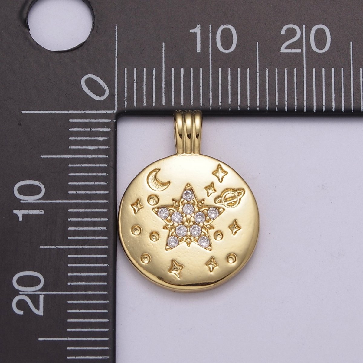 Dainty Gold Star Charm Micro Pave Star Planet Moon Universe Celestial Pendant N-523 - DLUXCA