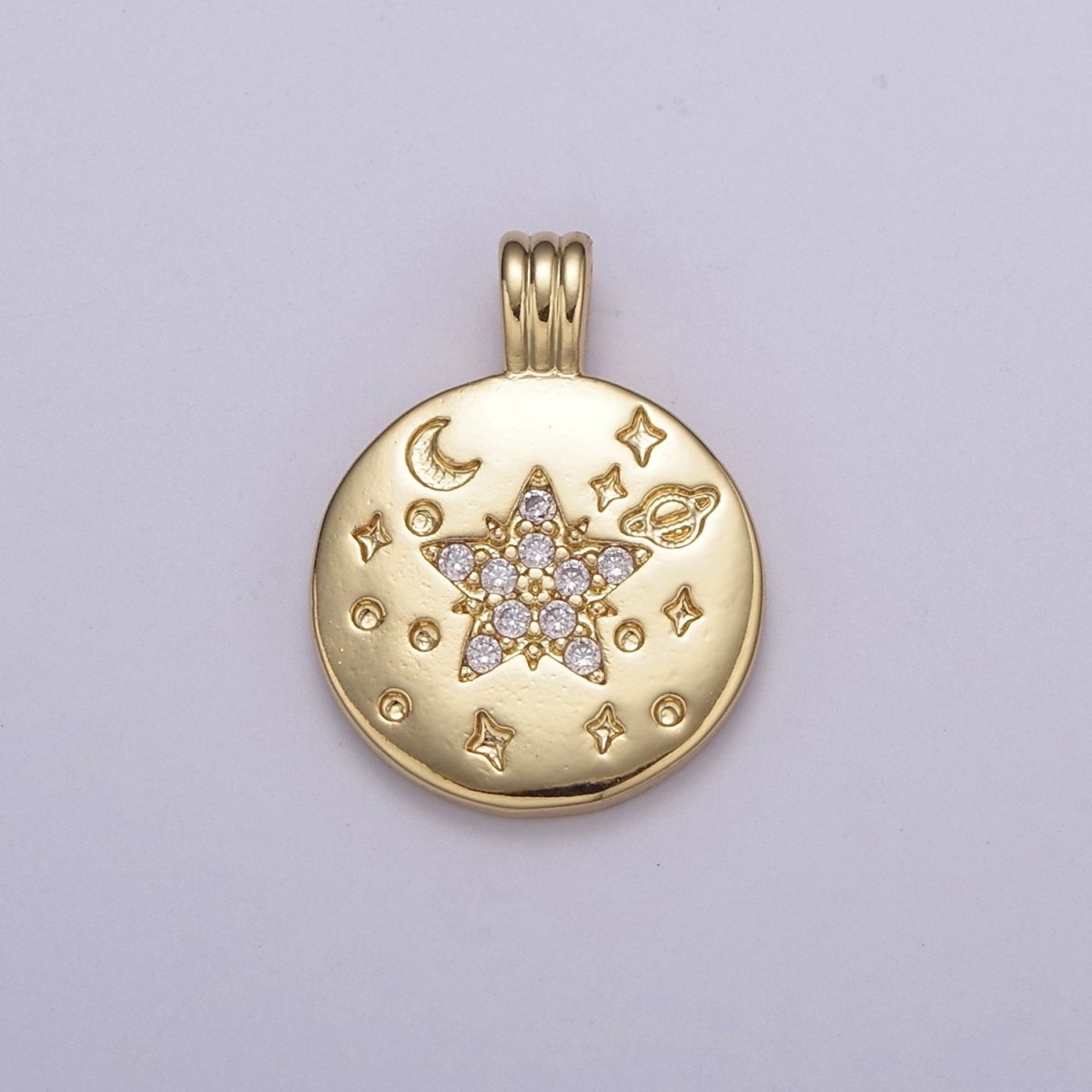 Dainty Gold Star Charm Micro Pave Star Planet Moon Universe Celestial Pendant N-523 - DLUXCA