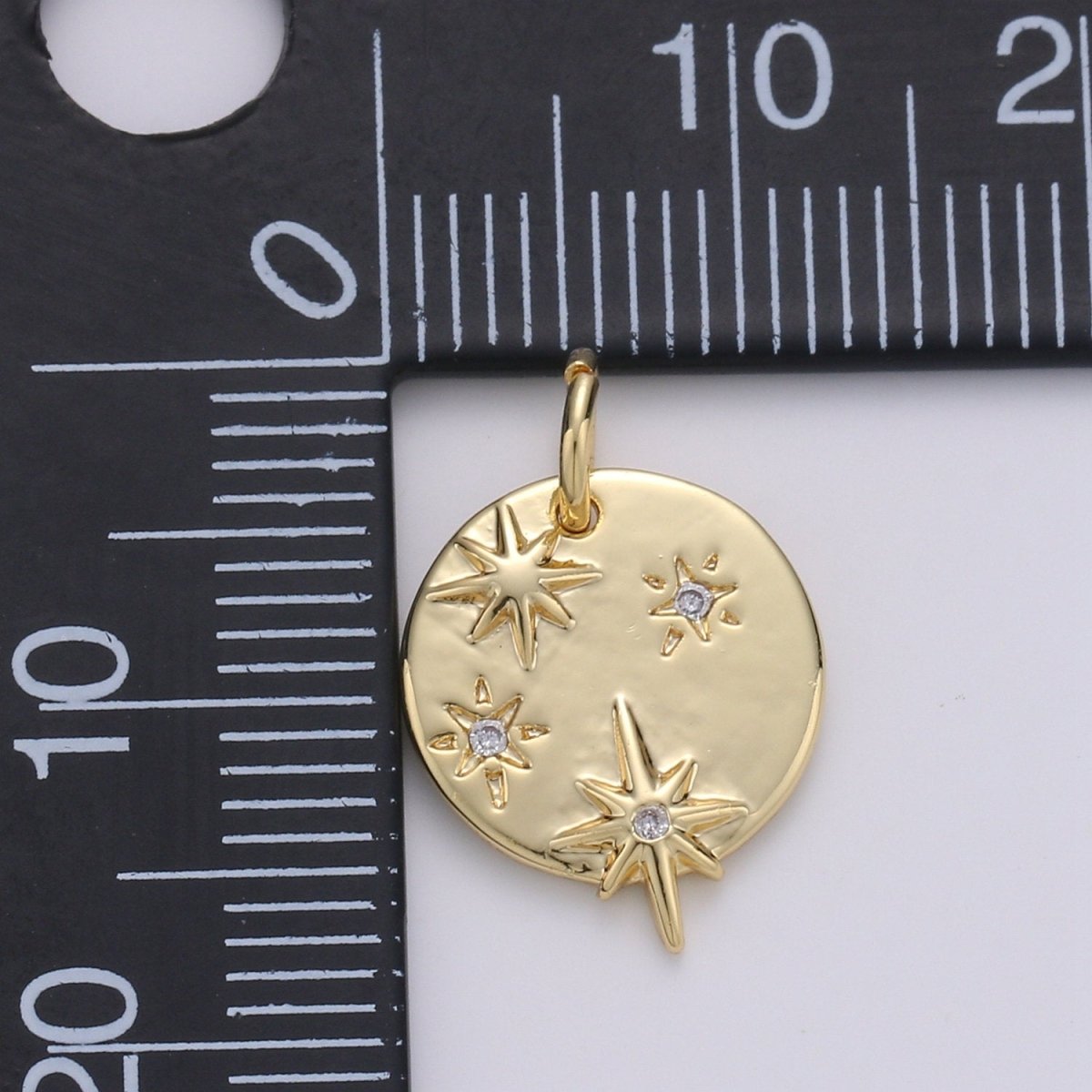 Dainty Gold Star charms, Micro Pave Starry Night charm Round Disc pendant Twinkle Little Star pendant Necklace pendant Celestial Jewelry D-212 - DLUXCA