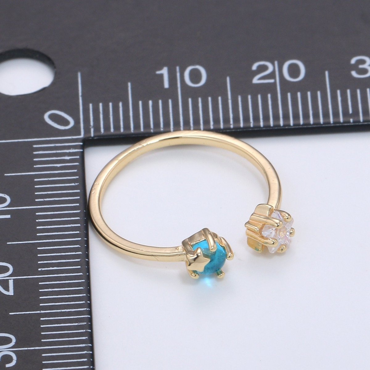 Dainty Gold Star Ring, Minimalist Ring, Cz Blue Open Ring, Stackable Ring Thin Gold Ring Celstial Ring adjustable ring R-075 - DLUXCA