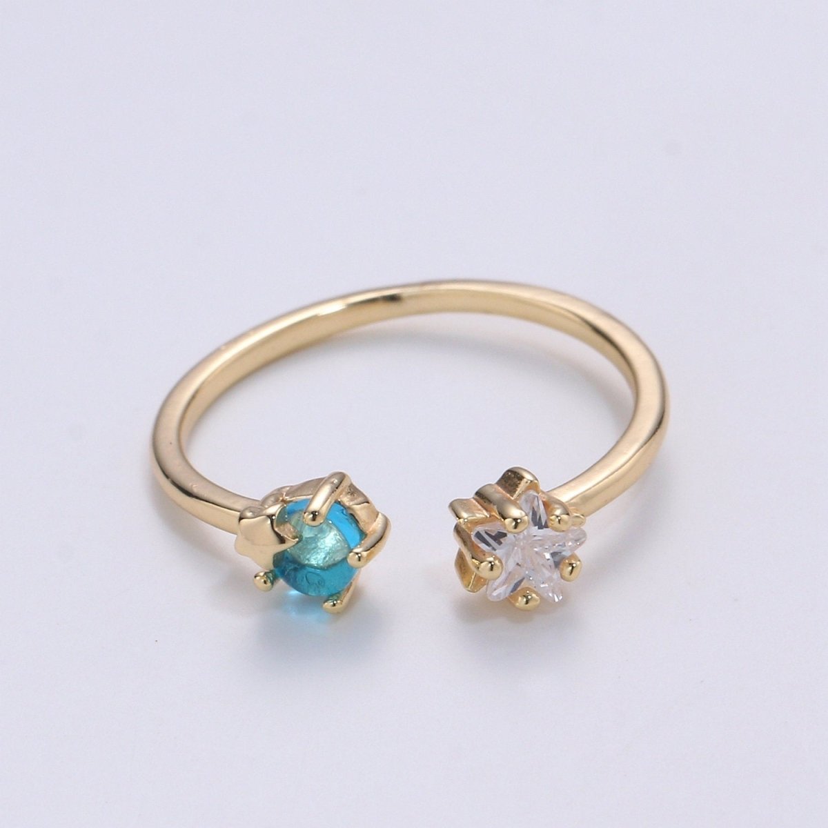 Dainty Gold Star Ring, Minimalist Ring, Cz Blue Open Ring, Stackable Ring Thin Gold Ring Celstial Ring adjustable ring R-075 - DLUXCA