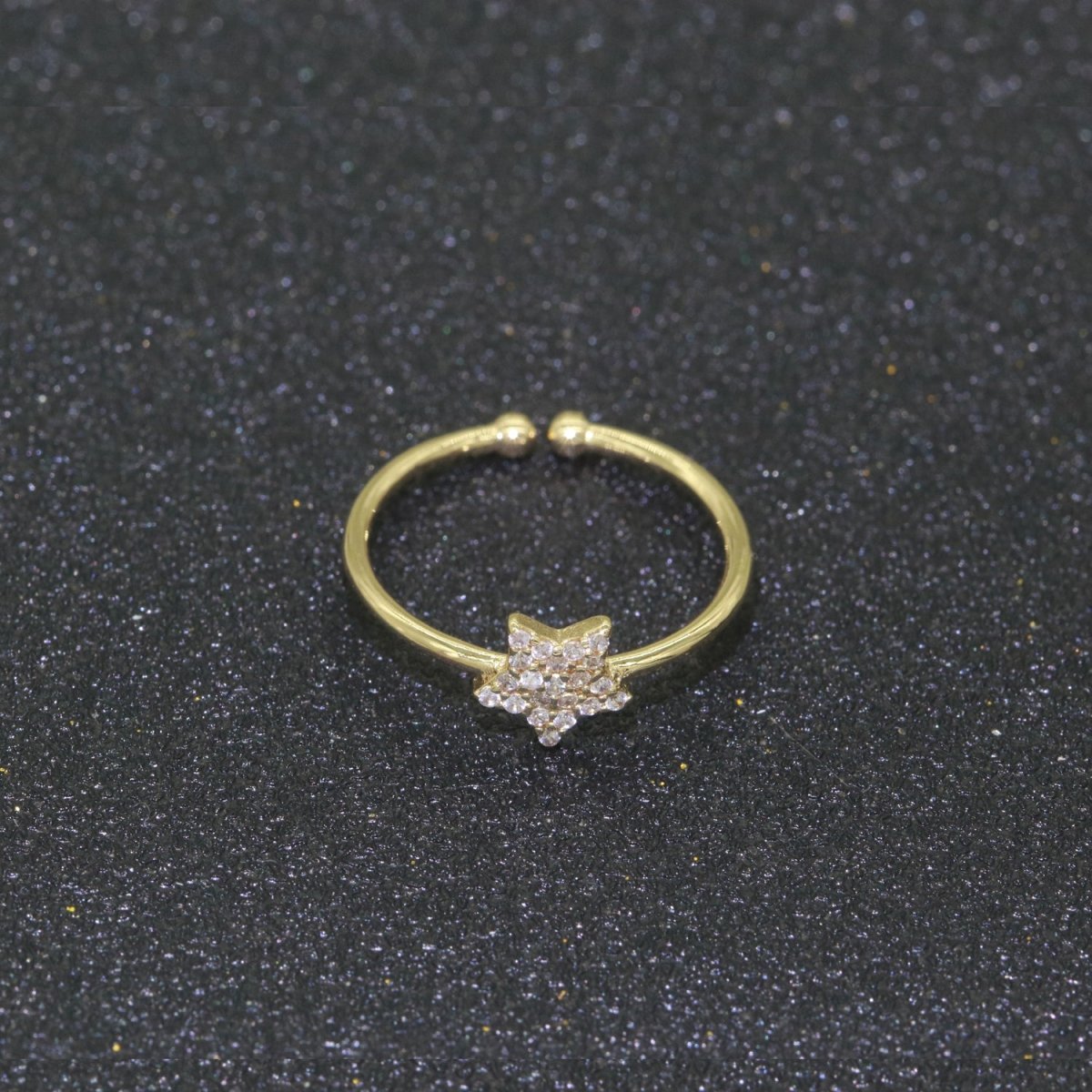 Dainty Gold Star Stacking Ring - minimalist dainty everyday delicate ring, thin knuckle ring, midi ring Open Adjustable Celestial Ring O-362 - DLUXCA