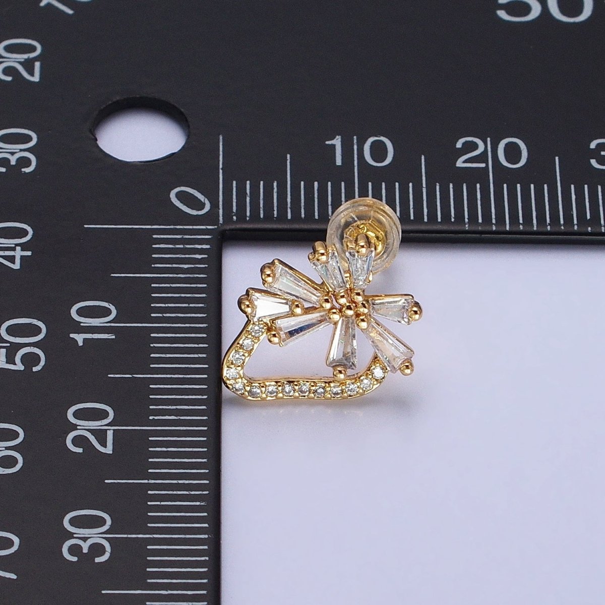 Dainty Gold Strawberry Stud Earring with Baguette Cz Micro Pave Stone AB938 - DLUXCA