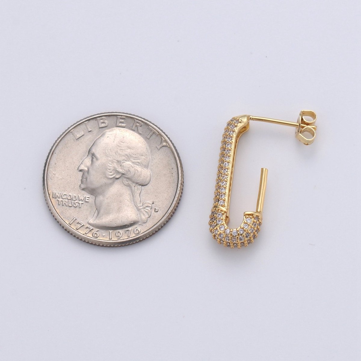 Dainty Gold Stud Earring Dangle Hoop Earrings, Micro Pave Statement Earrings, Minimalist Earrings CZ Cubic Simple earring Gift for Her K-623 - DLUXCA