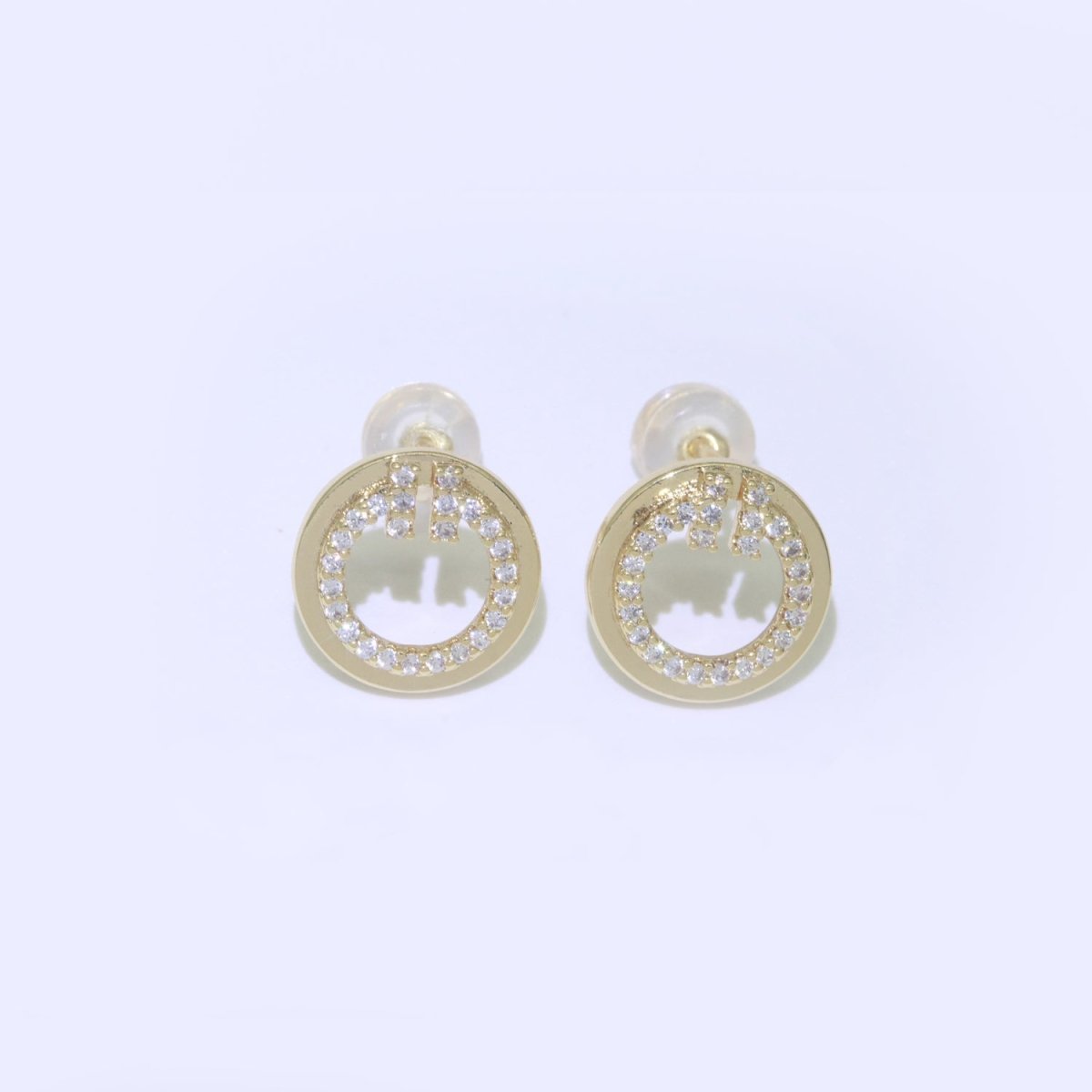 Dainty Gold Stud Earring Micro Pave Circle Stud Earring T-044 - DLUXCA
