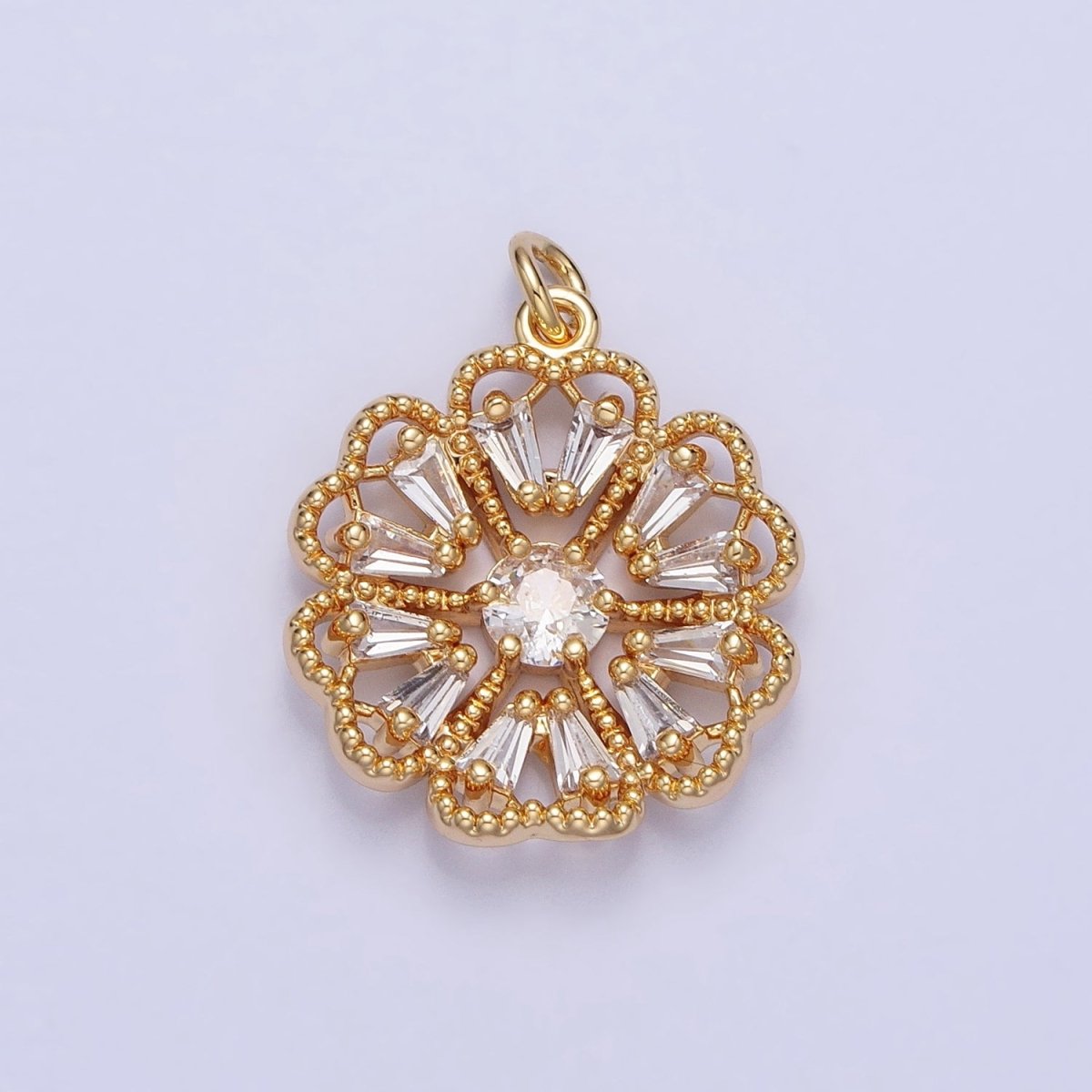 Dainty Gold Sun Flower Charm Silver Baguette Floral Charm AC747 AC748 - DLUXCA