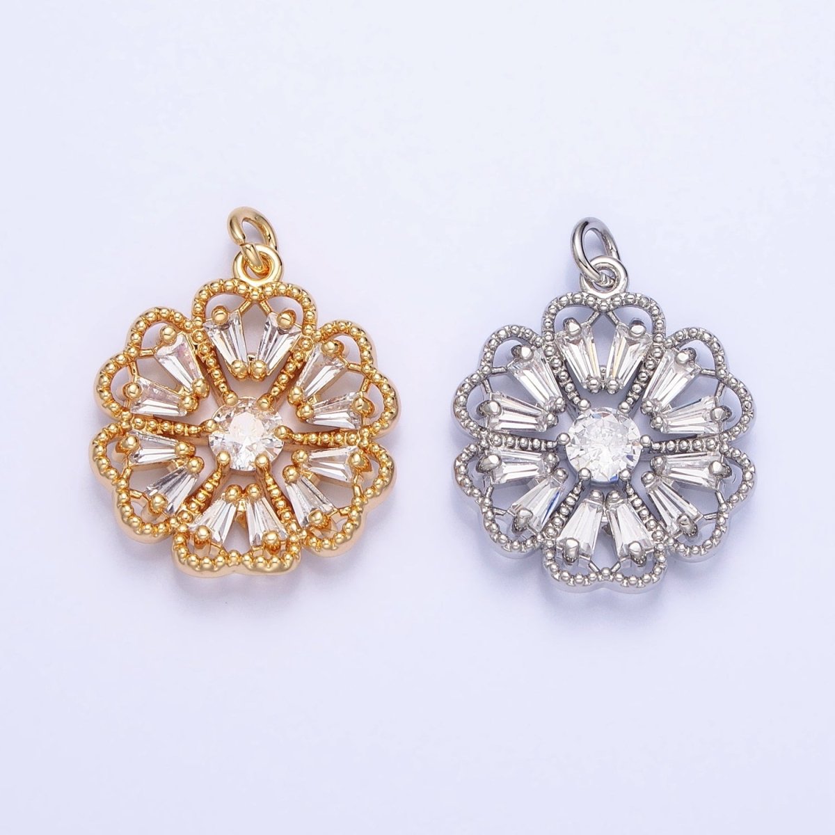 Dainty Gold Sun Flower Charm Silver Baguette Floral Charm AC747 AC748 - DLUXCA