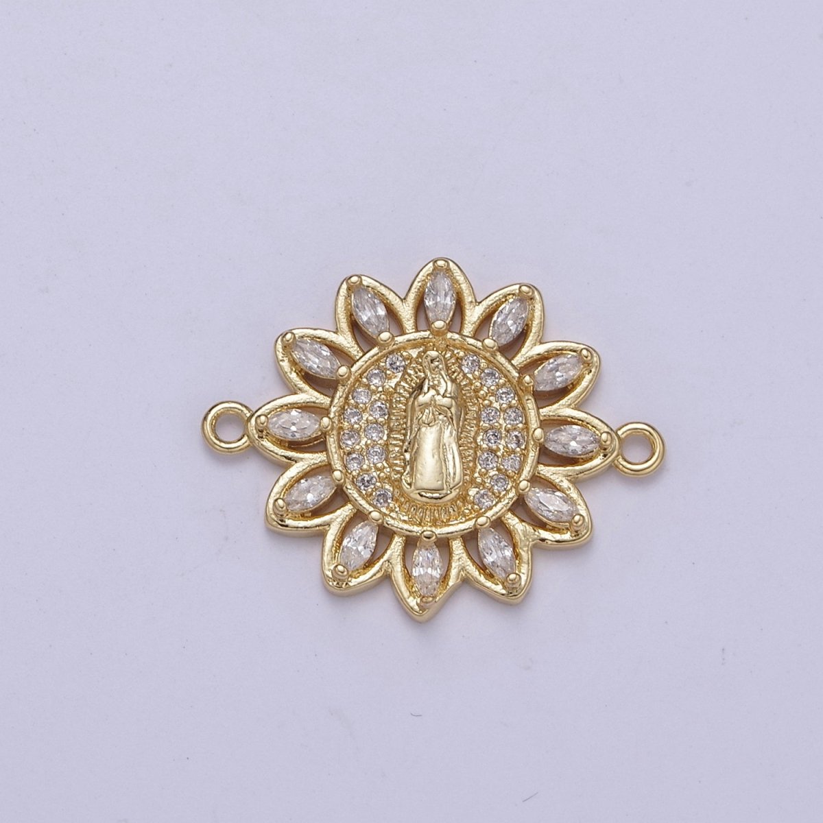 Dainty Gold Sun Flower Cubic Virgin Mary Lady Guadalupe Charm Connector for Bracelet F-679 - DLUXCA