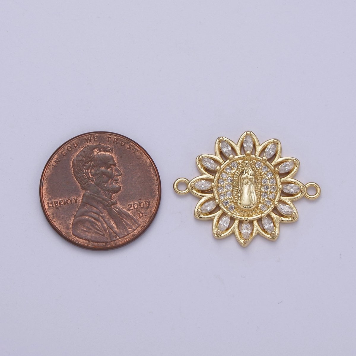Dainty Gold Sun Flower Cubic Virgin Mary Lady Guadalupe Charm Connector for Bracelet F-679 - DLUXCA