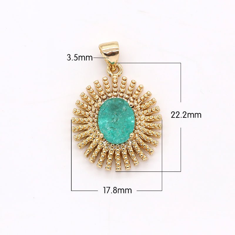 Dainty Gold Sun Rays Flower Green Natural Stone Charm Gold Plated Morning Sunburst Nature Charm Pendant GP-386 - DLUXCA