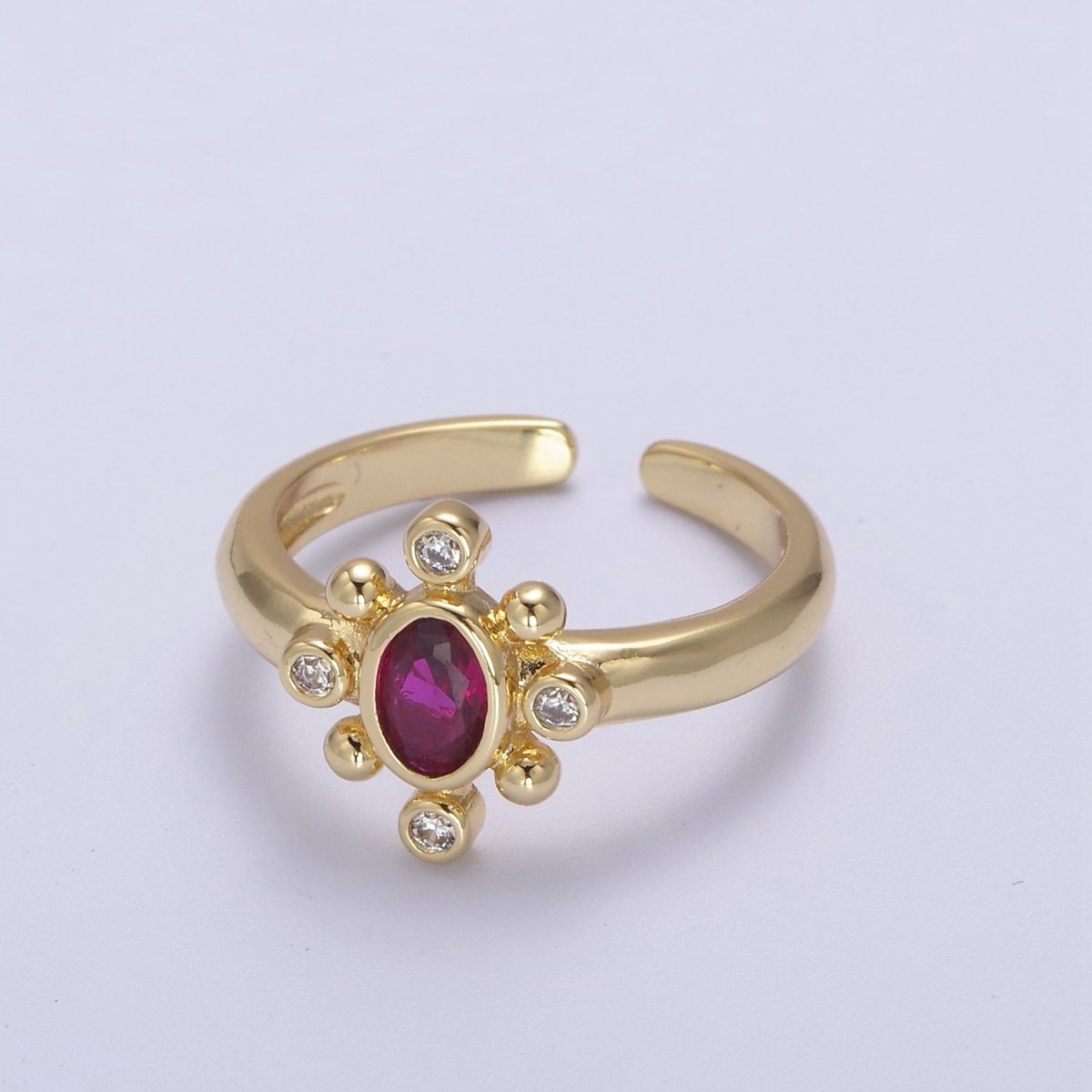 Dainty Gold Sun Ring Fuchsia Green Cz Stone Adjustable Open Ring U-229 ~ U-232 - DLUXCA