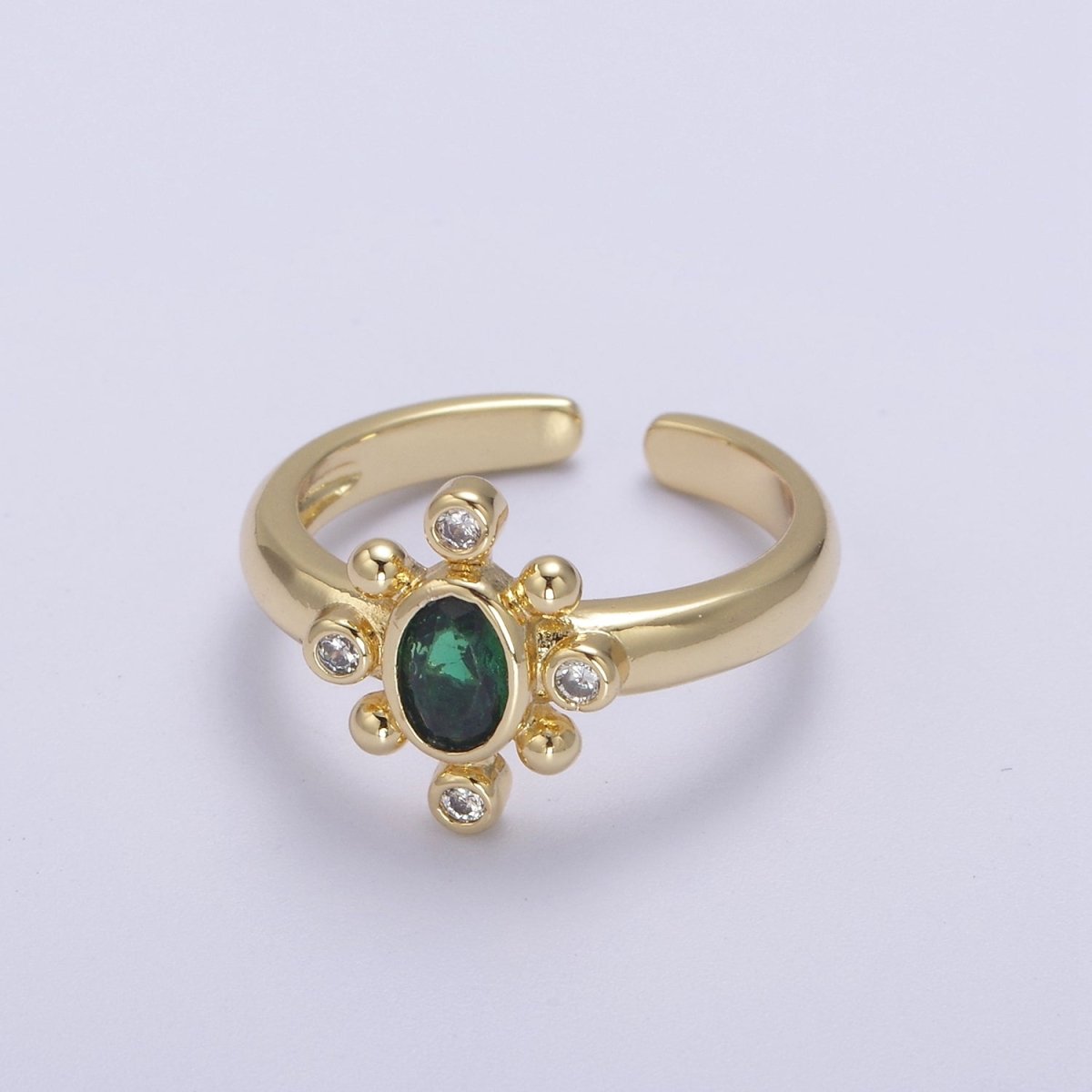 Dainty Gold Sun Ring Fuchsia Green Cz Stone Adjustable Open Ring U-229 ~ U-232 - DLUXCA