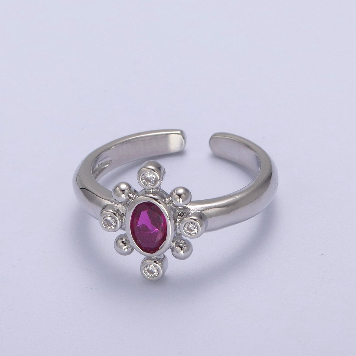 Dainty Gold Sun Ring Fuchsia Green Cz Stone Adjustable Open Ring U-229 ~ U-232 - DLUXCA