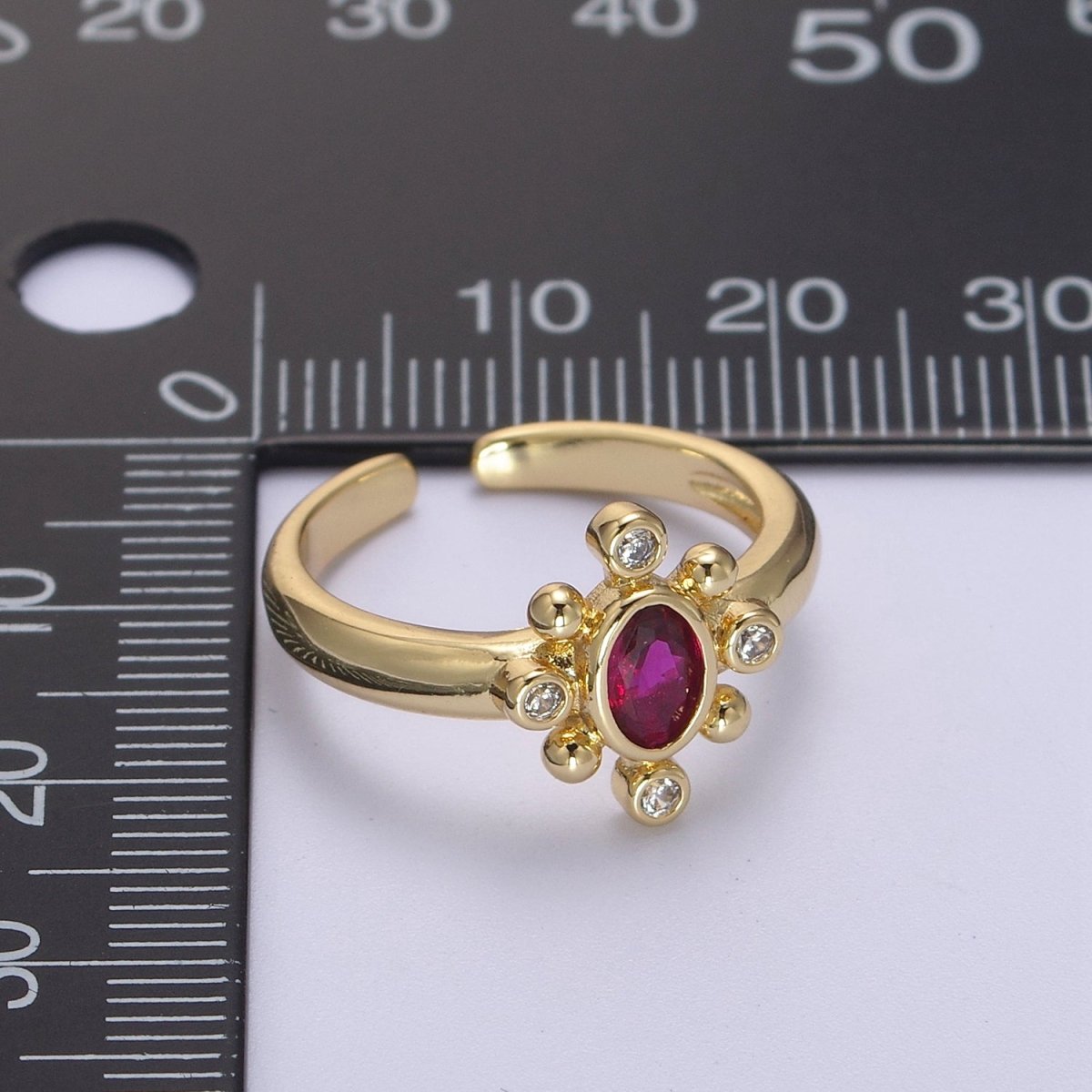 Dainty Gold Sun Ring Fuchsia Green Cz Stone Adjustable Open Ring U-229 ~ U-232 - DLUXCA