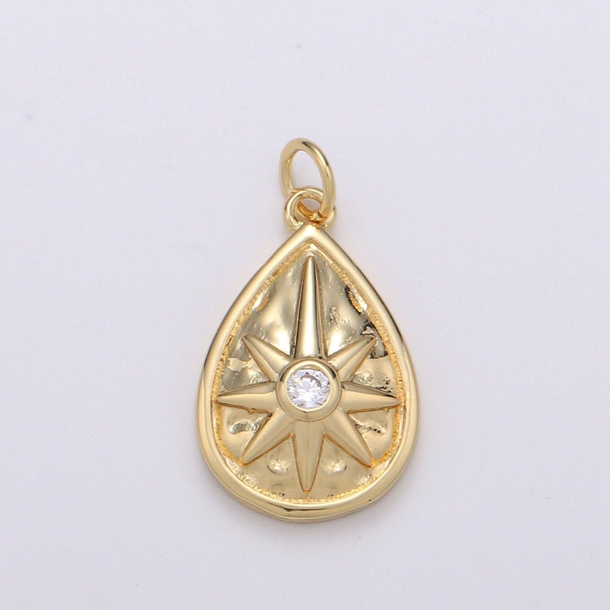 Dainty Gold TearDrop Charm 14k Gold Filled Star Charm, Cubic Zirconia Celestial Pendant Micro Pave Geometric Jewelry Tear Drop Bohemian C-813 - DLUXCA