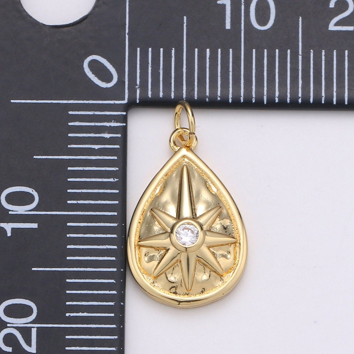 Dainty Gold TearDrop Charm 14k Gold Filled Star Charm, Cubic Zirconia Celestial Pendant Micro Pave Geometric Jewelry Tear Drop Bohemian C-813 - DLUXCA