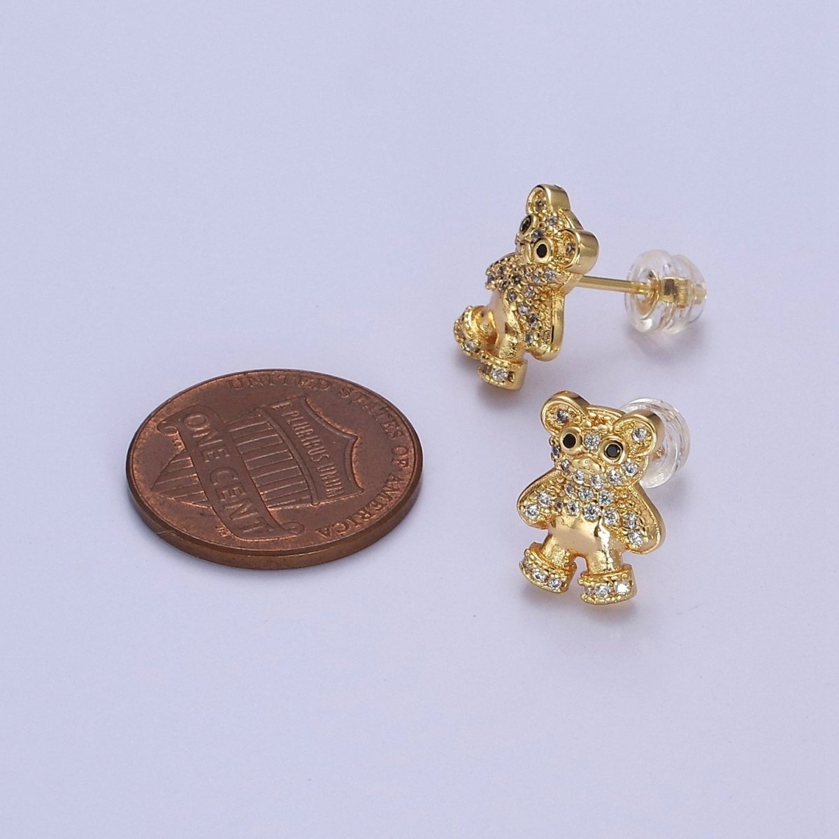 Dainty Gold Teddy Bear Stud Earrings V-119 - DLUXCA