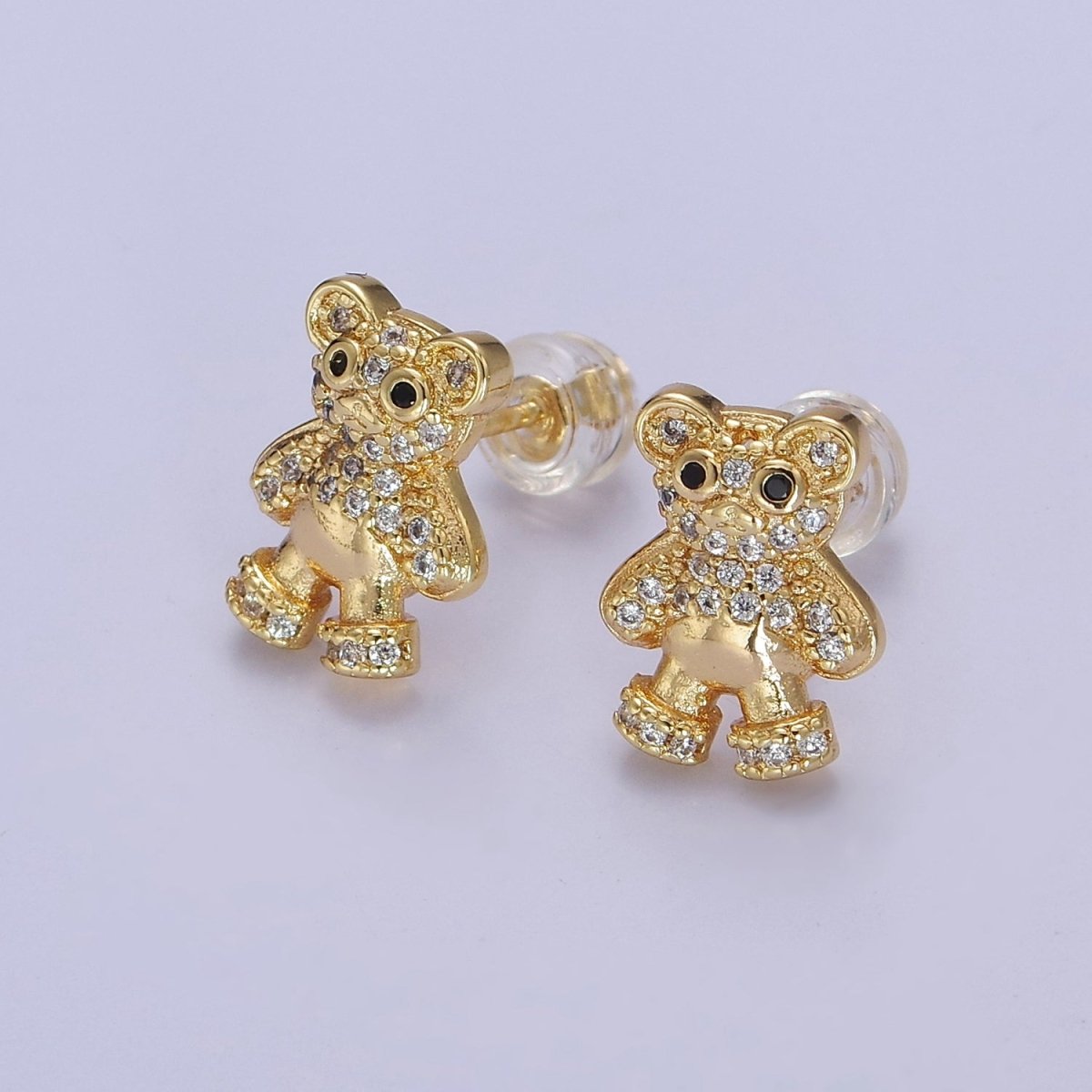 Dainty Gold Teddy Bear Stud Earrings V-119 - DLUXCA