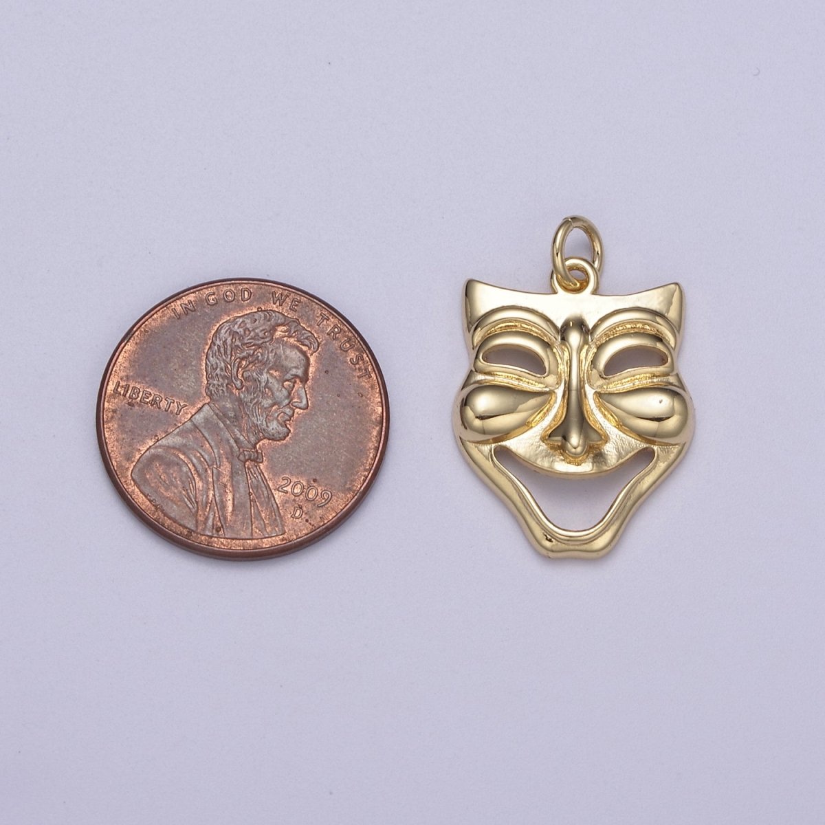 Dainty Gold Theater Mask Charm Drama Play Art Comedy Charm Cameo Inspired Gift C-344 - DLUXCA