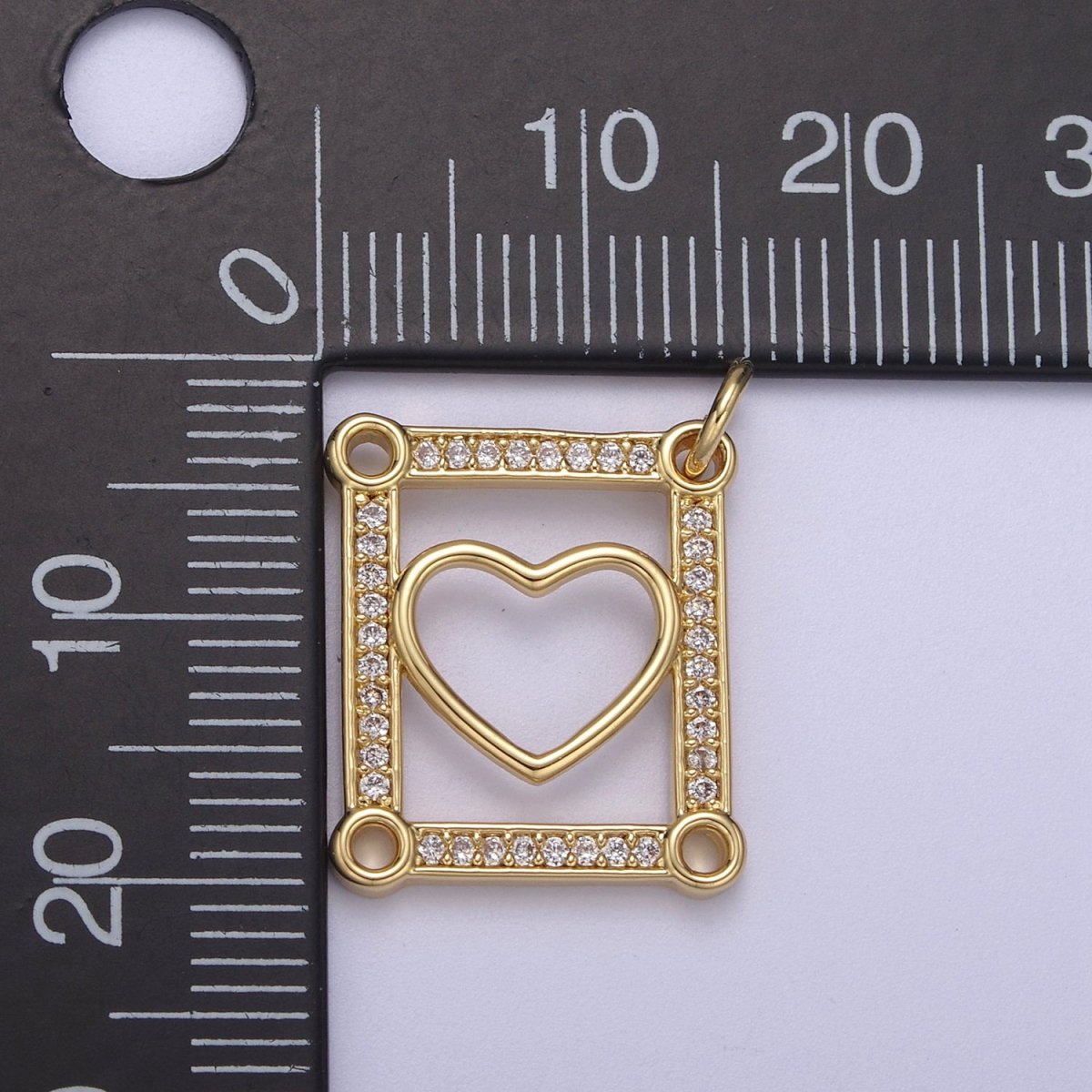 Dainty Gold Tile Heart Gold Filled Charm with Cubic Zirconia Stone for Bracelet Necklace Earring N-331 - DLUXCA