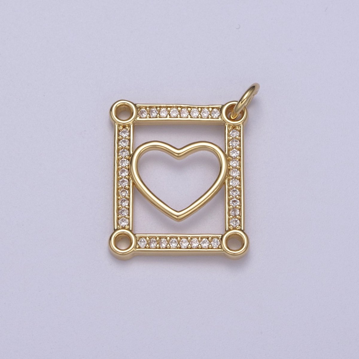 Dainty Gold Tile Heart Gold Filled Charm with Cubic Zirconia Stone for Bracelet Necklace Earring N-331 - DLUXCA