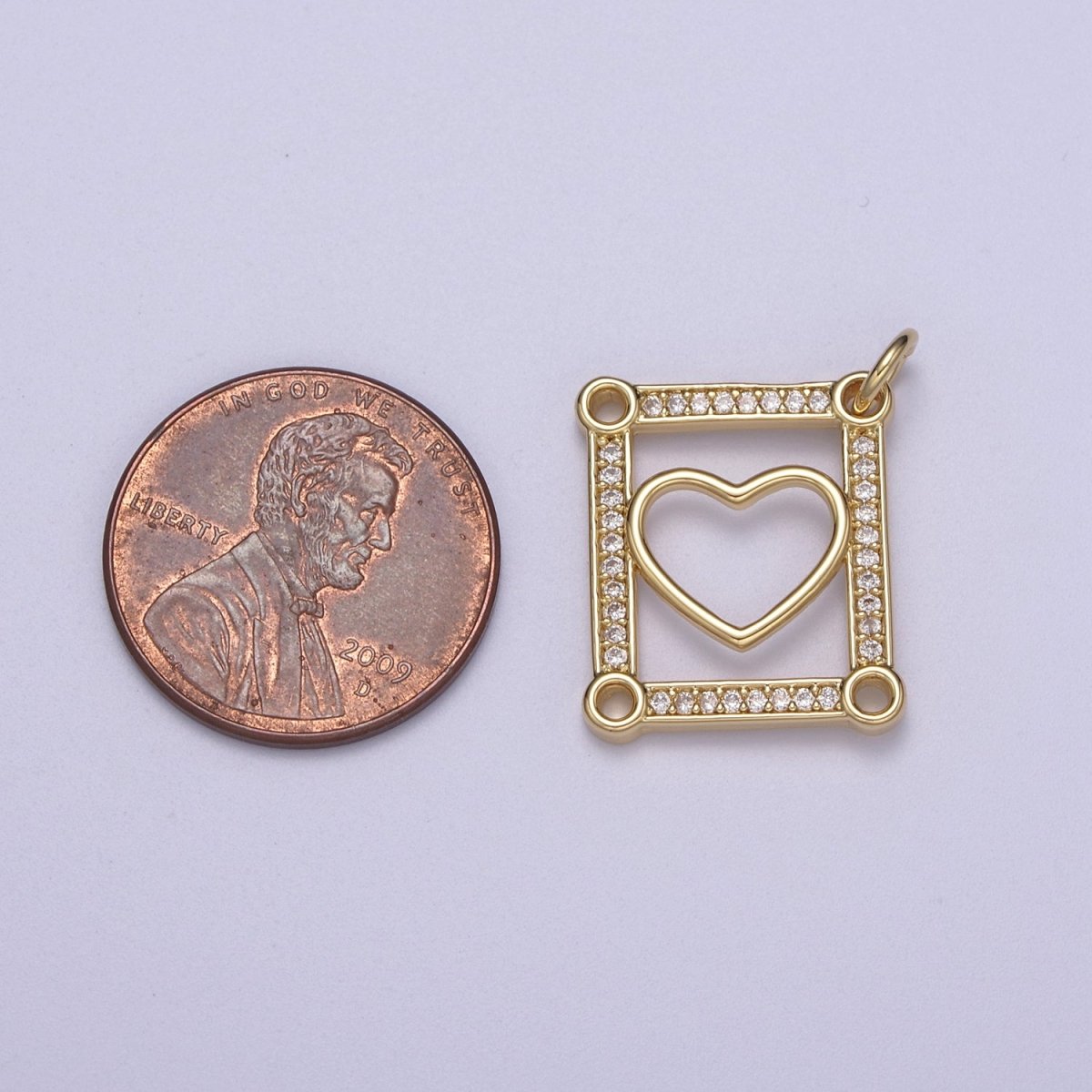 Dainty Gold Tile Heart Gold Filled Charm with Cubic Zirconia Stone for Bracelet Necklace Earring N-331 - DLUXCA