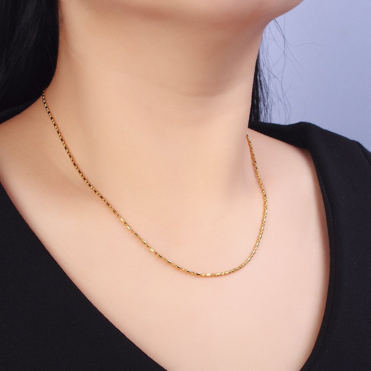 Dainty Gold Tube Chain Necklace, Gold Bar Necklace Chain Wholesale | WA-1585 Clearance Pricing - DLUXCA
