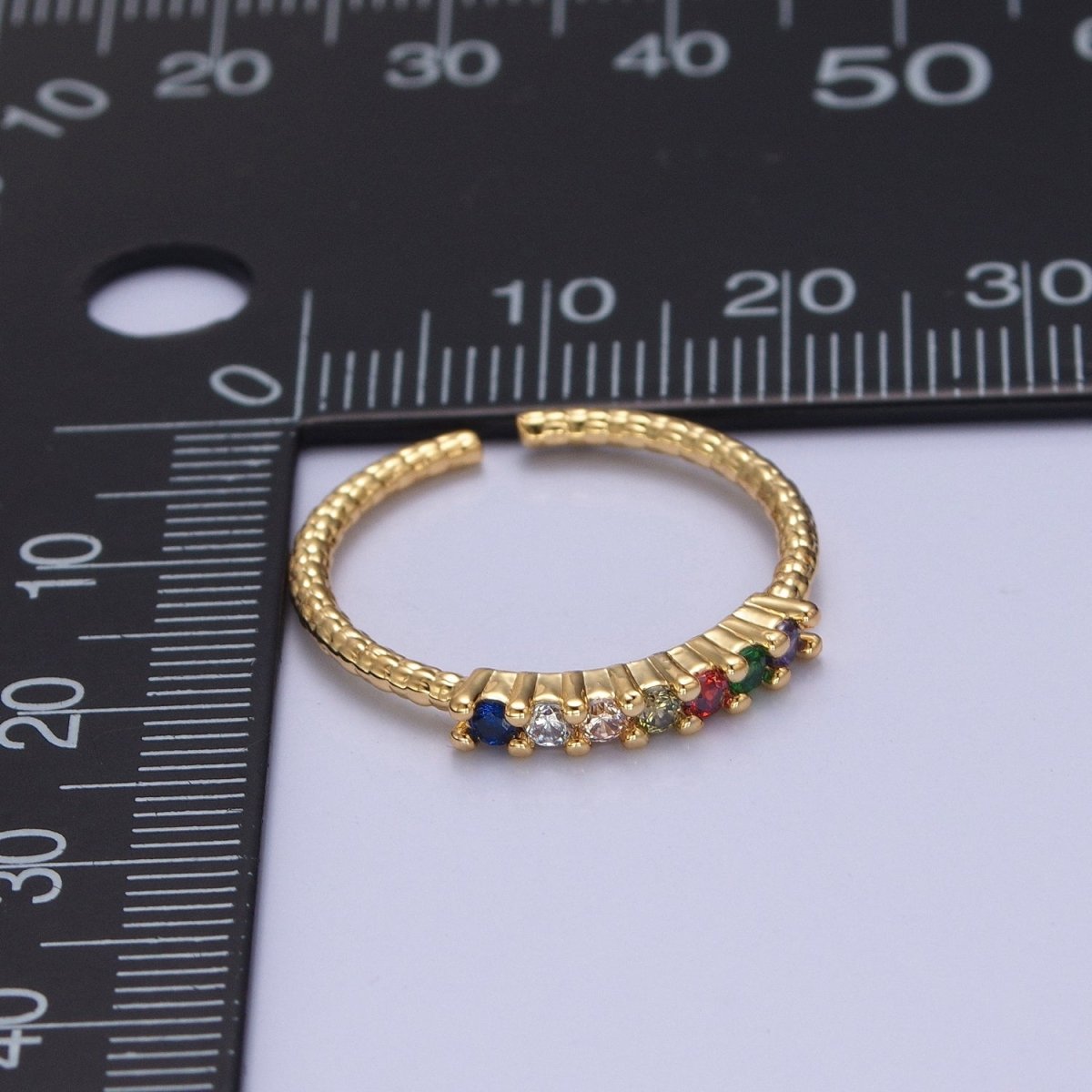 Dainty Gold Twist Band Simple Band with Colorful CZ Stone Adjustable Ring O-2131 - DLUXCA