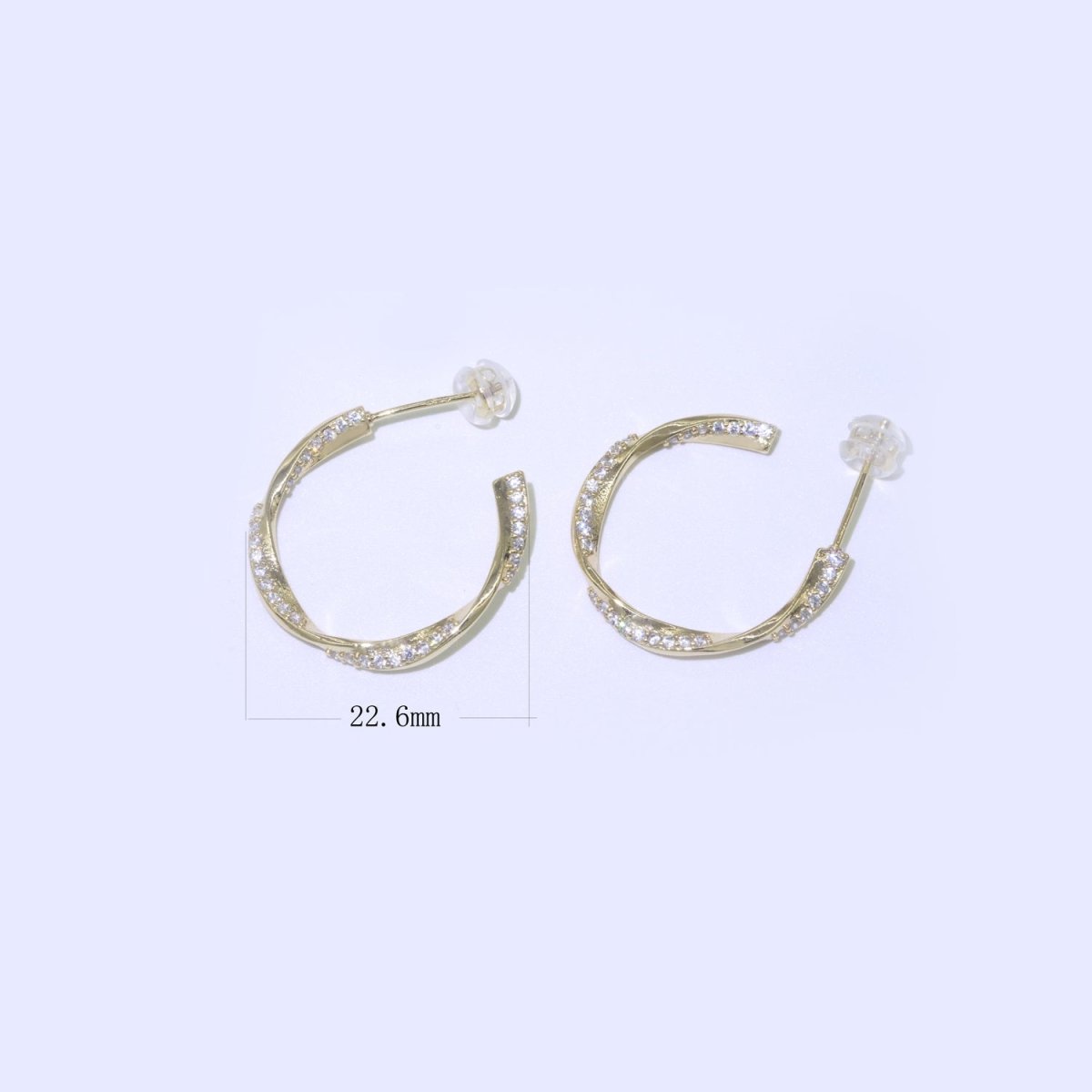 Dainty Gold Twist Hoop CZ Earring T-050 - DLUXCA